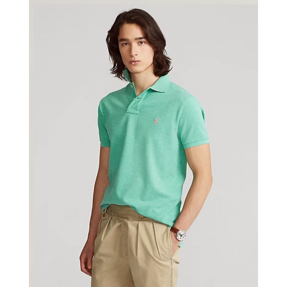 New Polo Ralph Lauren Men Classic Fit Mint Green Polo Shirt Pink Logo Size M
